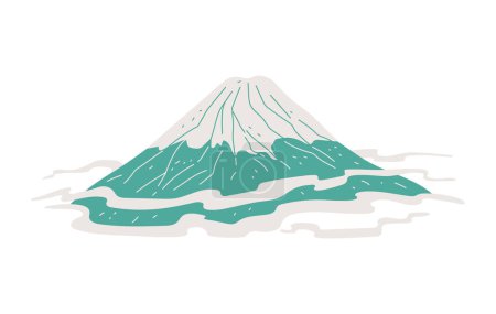 Fuji Mountain Vektor flache Illustration. Fujiyama Vulkan Berg mit schneebedecktem Gipfel in Japan, berühmtes Wahrzeichen isoliert auf weißem Hintergrund. Minimale Naturzeichnung