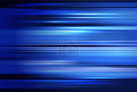 High speed light lines vector illustration. Blue dynamic rays rush horizontally motion design background. Trails with motion blur effect. Abstract high speed movement, long time exposure