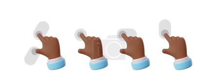 Hand touchscreen gestures vector 3d icons set. 3D hand forefinger and thumb actions on touch screen swipe, scroll, pinch, tap click, zoom and slide touch. Touchscreen control, ui interface