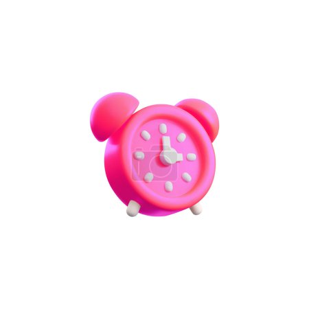Bright pink 3D alarm clock icon. Vector illustration of a classic alarm clock design in a vivid pink hue, symbolizing punctuality, wakefulness, and playful design.