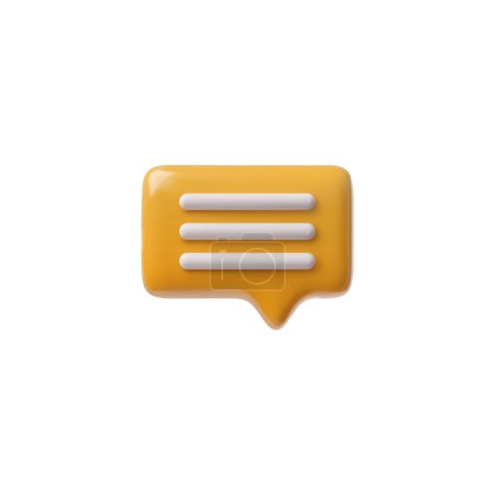 3D glänzende orangefarbene Sprechblase mit weißen Textzeilen. Vektorrenderrechteck mit abgerundeten Ecken Textblasenform. Chat-Nachrichtensymbol, Dialog-Wolke. 3D-Dialogfenster, Chatbox