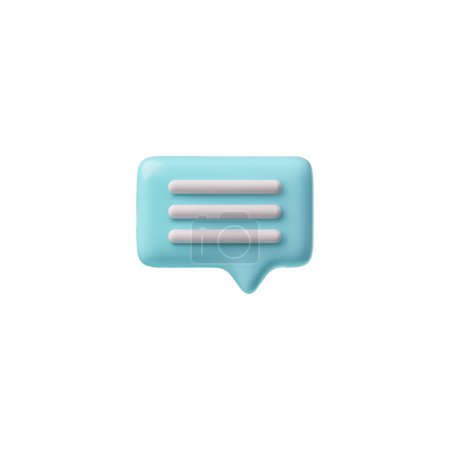 3D-Hochglanz-blaue Sprechblase mit weißen Textzeilen, Chat-Nachrichten-Symbol. Vektorvolumen-Rechteck mit abgerundeten Ecken Textblase. Render 3D sprechendes Fenster, Chatbox, Dialog Cloud