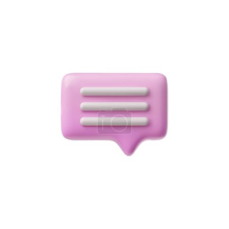 3D glänzende rosa Sprechblase mit weißen Textzeilen. Vektor rendern Volumen-Rechteck mit abgerundeten Ecken Textblase leer. Chat-Nachrichtensymbol, Dialog-Wolke, Chat-Box, 3D-Dialogfenster
