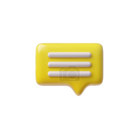 3D glossy yellow speech bubble with white text lines. Vector render volume rectangle with rounded corners text bubble blank. Chat message icon, dialogue cloud. 3d talking window, chatting box