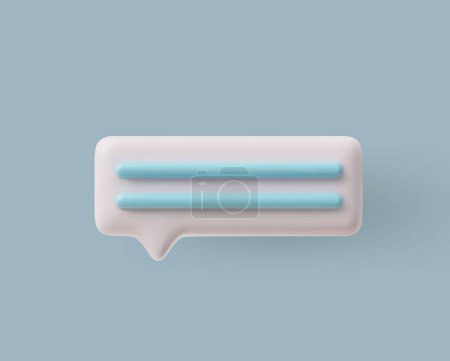 3D glossy white speech bubble with blue text lines, chat message vector icon. Render volume rectangle with rounded corners text bubble with shadow. 3d dialogue cloud, talking window, chatting box