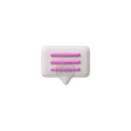 3D glossy white speech bubble with pink text lines. Vector render rectangle with rounded corners text bubble volume form. Chat message icon, dialogue cloud 3d talking window, chatting box