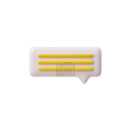 Ilustración de Icono moderno de burbuja de voz 3D con tres líneas amarillas horizontales sobre una base de rectángulo redondeado blanco. Ilustración vectorial perfecta para interfaces de chat. - Imagen libre de derechos