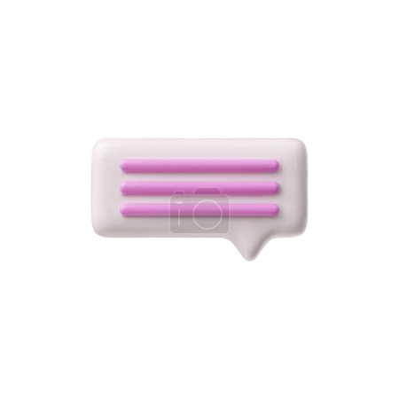 3D glossy white speech bubble with pink text lines vector illustration. Render rectangle with rounded corners text bubble volume form. Chat message icon, dialogue cloud 3d talking window, chatting box