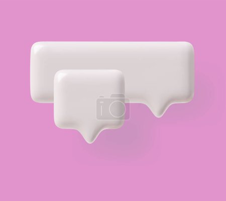 3D glossy white empty speech bubbles vector illustration. Render volume rectangle and square with rounded corners text bubbles with shadow on pink. Chat message box, dialogue cloud, 3d talking window