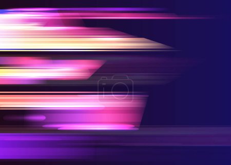 Abstract speed light vector illustration featuring dynamic streaks of pink and purple against a dark background. This artwork conveys a sense of rapid movement and futuristic energy
