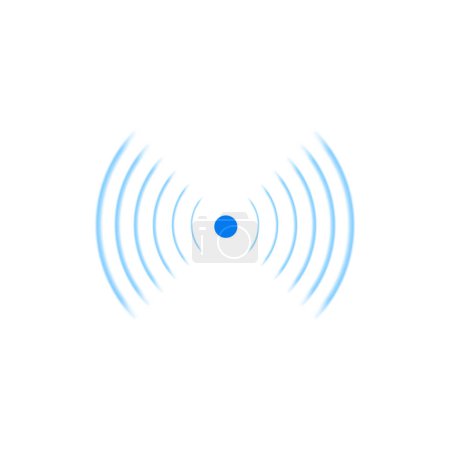 Illustration for Wi-Fi technology digital radar or sonar vector symbol. Sound effect, echolocation scan round blur lines. Blue wireless connection waves icon. Network antenna radial sign. Radio frequency signal - Royalty Free Image