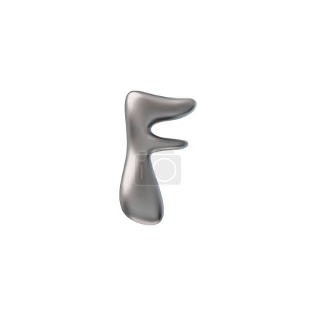 Y2K, icône 3D. Illustration vectorielle d'une lettre F stylisée et métallique aux courbes fluides et fluides, capturant les tendances élégantes et futuristes du design de la fin des années 90 et du début du XXe siècle