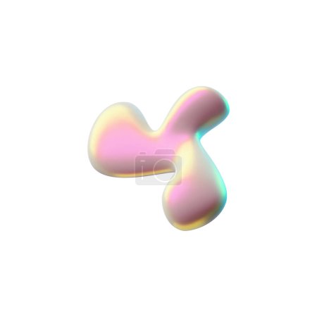 Y2K style abstract 3D icon with an iridescent finish in a unique blob shape, perfect for modern vector illustrations that reflect a 90s and 00s vibe
