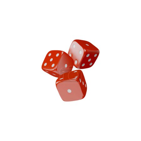Three game dice falling realistic 3d vector icon. Red cubes with white dots render illustration isolated. Gambling games volume design, casino and betting, craps and poker, tabletop or board games