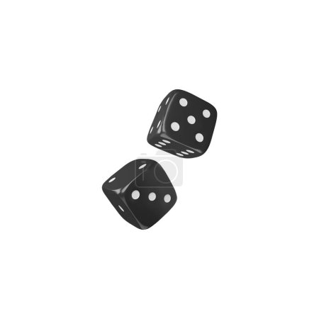 Two game dice falling realistic 3d vector icon. Black cubes with white dots render illustration isolated. Gambling games volume design, casino and betting, craps and poker, tabletop or board games
