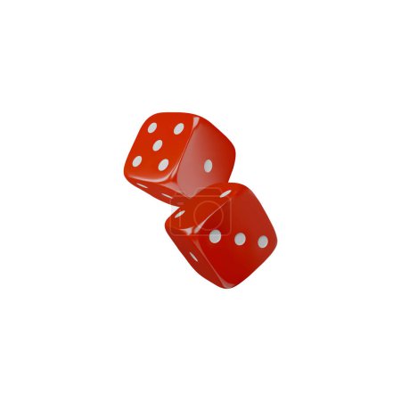 Two game dice falling realistic 3d vector icon. Red cubes with white dots render illustration isolated. Gambling games volume design. Casino and betting, craps and poker, tabletop or board games