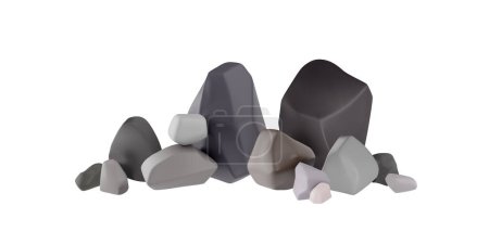 Ensemble de roches grises multiples dans différentes formes et tailles. Illustration vectorielle d'icônes rocheuses 3D aux surfaces lisses et textures réalistes. Parfait pour les projets naturels, géologiques et de conception