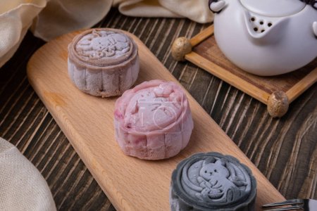 Snow skin sweet and savory traditional Chinese mooncakes with variety of fillings