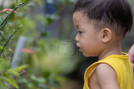 Photo for Portrait image of 1-2 years old little boy have a good time at the garden - Royalty Free Image