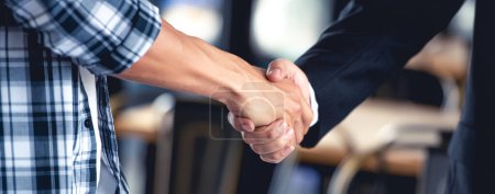 Photo for Professional young business people handsake, united, joining , combine hands together expressing positive, unity, volunteer , teamwork concepts - Royalty Free Image