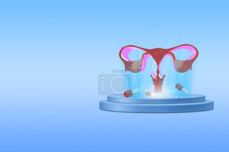 Photo for Women uterus with uterine wall, uterine cavity and vagina, 3d rendering uterus, female uterus and examines test results. Ovarian disease, ectopic pregnancy, uncomfortable periods. - Royalty Free Image