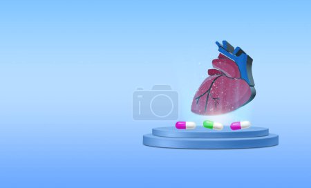 Téléchargez les photos : 3d rendering heart , Healthcare treatment to diagnose heart disorder and disease of cardiovascular system. Heart hologram while reviewing the test results on the virtual interface and performing data - en image libre de droit