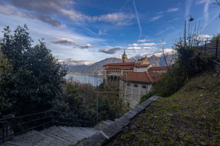 View of the Sanctuary of the Madonna del Sasso in Locarno, Canton of Ticino, Switzerland