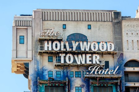 Photo for Paris, France - June 02, 2023: Tower of Terror, called Hollywood Tower, is a Disney attraction based on the idea of the free-fall tower. - Royalty Free Image
