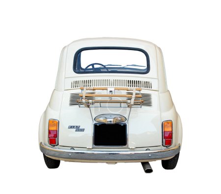 Photo for Florence, Italy - January 12, 2012: Classic Ceam coloured Fiat 500 motor car. Rear view with customizable rear window and windshield. - Royalty Free Image
