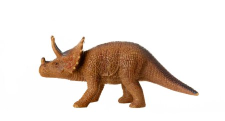 Photo for Detailed triceratops figurine isolated on a white background with visible textures - Royalty Free Image