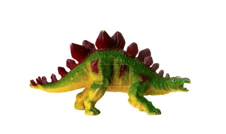 Foto de Modelo plástico realista de un dinosaurio Stegosaurus sobre fondo blanco. - Imagen libre de derechos