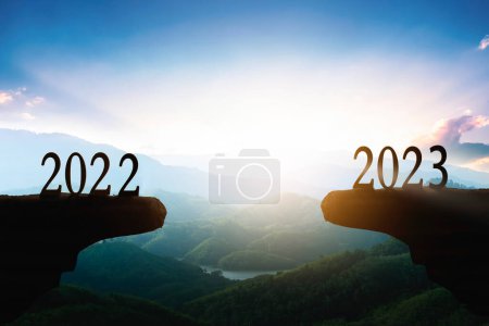 Photo for 2023 new year concept: silhouette of 2023 with sky for preparation of welcome 2023 New Year party. - Royalty Free Image