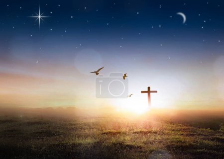 Photo for Christmas religious nativity concept, Silhouette of  cross on a hill And night time - Royalty Free Image