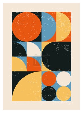 Illustration for Minimal 20s geometric design poster, vector template with primitive shapes elements, modern hipster style - Royalty Free Image