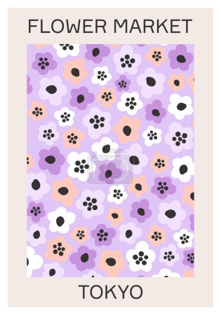 Ilustración de Cartel estético botánico del mercado de flores, se puede utilizar para la decoración de la pared del arte, postal, diseño de la cubierta - Imagen libre de derechos