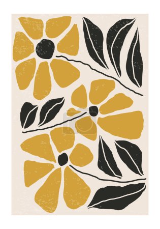 Trendy mid century contemporary collage minimalist wall art poster with abstract organic floral shapes