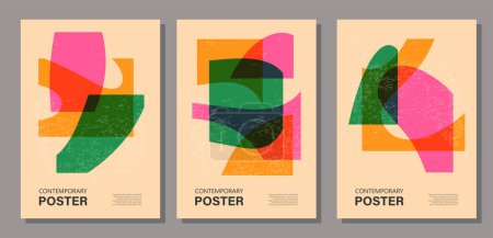 Set trendiger zeitgenössischer Poster, Risographen-Ästhetik, Risoprint-Effekt, ideal für modernes Interieur