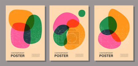 Illustration for Set of trendy contemporary posters, risograph aesthetics, riso print effect, ideal for modern interior design - Royalty Free Image