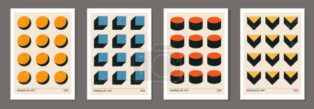 Téléchargez les photos : Ensemble d'affiches de design géométrique minimaliste des années 20, modèle vectoriel avec des éléments de formes primitives, style hipster moderne - en image libre de droit