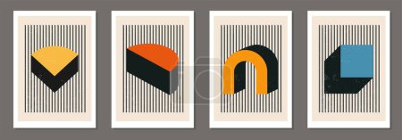 Téléchargez les photos : Ensemble d'affiches de design géométrique minimaliste des années 20, modèle vectoriel avec des éléments de formes primitives, style hipster moderne - en image libre de droit