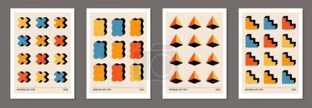 Set of minimalist 20s geometric design posters, vector template with primitive shapes elements, modern hipster style