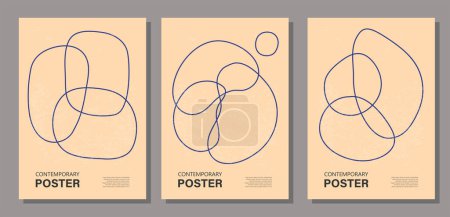 Set of minimal 20s geometric design poster, vector template with primitive shapes elements, modern hipster style
