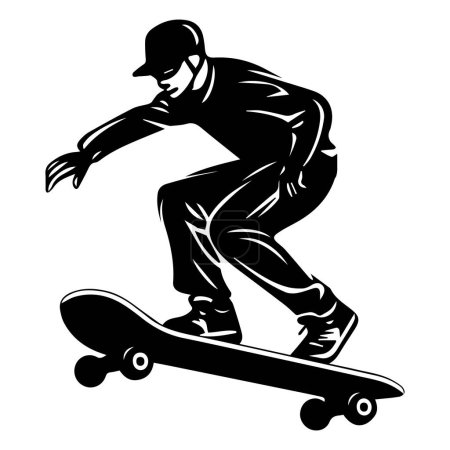 Téléchargez les illustrations : Silhouette patineuse isolée sur fond blanc. Skateboard. Illustration vectorielle - en licence libre de droit