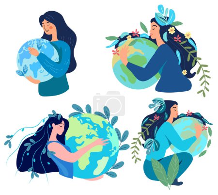 Illustration for Human hands embracing the Earth with care, embodying the go green philosophy, promoting environmental consciousness and the safeguarding of ecosystems. World Water day and earth day. Vector. - Royalty Free Image