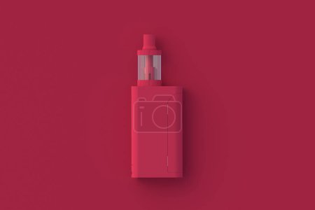 Foto de Cigarrillo electrónico de magenta sobre fondo rojo. Color del año 2023. Vista superior. 3d renderizar - Imagen libre de derechos