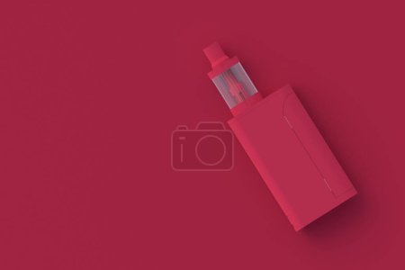 Foto de Cigarrillo electrónico de magenta sobre fondo rojo. Color del año 2023. Copiar espacio. Vista superior. 3d renderizar - Imagen libre de derechos