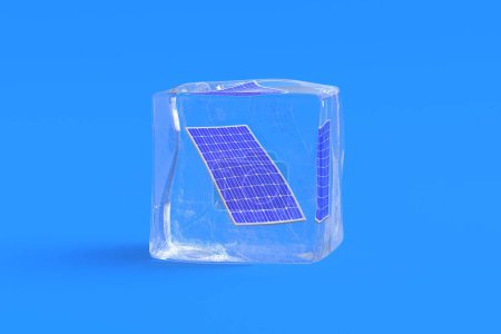 Foto de Panel solar en cubo de hielo. 3d renderizar - Imagen libre de derechos