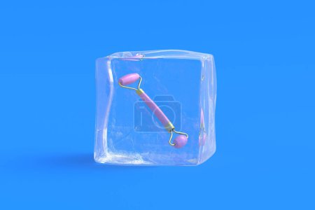 Photo for Face roller in ice cube. 3d illustration - Royalty Free Image