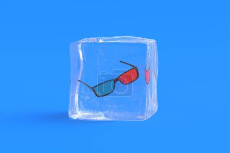 Téléchargez les photos : 3d glasses for cinema in ice cube. 3d illustration - en image libre de droit