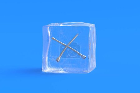 Foto de Llave cruzada para rueda en cubo de hielo. ilustración 3d - Imagen libre de derechos